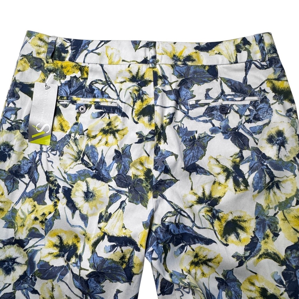 NEW Valerie Stevens Blue Yellow Floral‎ Capri Pants Womens 10 Trousers Cottage - Picture 4 of 12